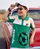 Pine Kids Cotton Knit Half Sleeves Polo T-Shirt with Colour Block Design & Football Print -Green