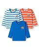 Babyhug Cotton Knit Full Sleeves Striped & Vehicle Printed T-Shirts Pack of 3 - Blue Orange & White