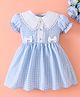Mark & Mia Half Puffed Sleeves Fit & Flared Checkered Frock with Bow Applique - Light Blue