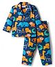 Babyhug Cotton Woven Full Sleeves Front Open Co-Ord Night Suit with Animal Print - Navy Blue