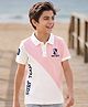 Pine Kids Cotton Knit Half Sleeves Polo T-Shirt with Cut & Sew Colour Block Design -  Pink & White