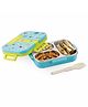 ATTRO Tangy Bite Space Theme Stainless Steel 3 Compartment Kids Lunch Box with Plastic Spoon - Light Blue & Green