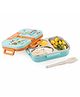 ATTRO Tangy Bite Car Theme Stainless Steel 3 Compartment Kids Lunch Box with Plastic Spoon - Light Blue & Green