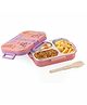 ATTRO Tangy Bite Mermaid Theme Stainless Steel 3 Compartment Kids Lunch Box with Plastic Spoon - Peach & Purple