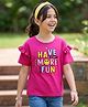 Pine Kids Cotton Knit Half Sleeves T-Shirt With Text Print - Dark Pink