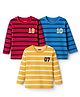 Babyhug Cotton Knit Full Sleeves Striped & Number Printed T-Shirts Pack of 3 - Red Yellow & Blue