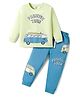 CUCUMBER Sinker Knit Full Sleeves T-Shirt & Lounge Pant Set with Vehicle & Text Print - Light Green & Blue