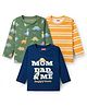 Babyhug Cotton Knit Full Sleeves T-Shirts With Dino Print Pack of 3 - Navy Blue Green & Yellow