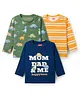 Babyhug Cotton Knit Full Sleeves T-Shirts With Dino Print Pack of 3 - Navy Blue Green & Yellow