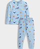 Orange Sugar 100% Cotton Knit Full Sleeves Sea Life Theme Printed Coordinating Tee & Pajama Set - Sky Blue
