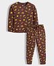 Orange Sugar 100% Cotton Knit Full Sleeves Pasta Printed Coordinating Night Suit Set - Brown
