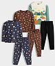 Orange Sugar 100% Cotton Knit Pack Of 3 Full Sleeves Pasta & Dinosaur Printed Coordinating Tee & Pajama Set - Multi Color