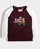 Orange Sugar 100% Cotton Knit Full Sleeves Animals In A Jeep Printed Light Winter Sweatshirt - Wine