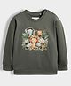 Orange Sugar 100% Cotton Knit Full Sleeves Wild Animals  Printed Light Winter Sweatshirt - Olive Green