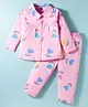 Teddy Sinker Knit Full Sleeves Co-ords Night Suit with Floral Print - Pink