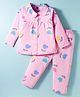 Teddy Sinker Knit Full Sleeves Co-ords Night Suit with Floral Print - Pink