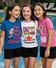 Pine Kids Cotton Knit Half Sleeves T-Shirts with Text Graphic Pack of 3 - Navy Blue Pink & White