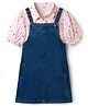 Hola Bonita Woven Full Sleeves Denim Frock With Inner Tee With Heart Print - Blue