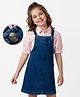 Hola Bonita Woven Full Sleeves Denim Frock With Inner Tee With Heart Print - Blue