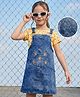 Hola Bonita Woven Denim Dress with Half Sleeves Inner Tee Floral Print & Embroidery - Blue