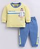 Nottie Planet Cotton Knit Full Sleeves Ready to Fly Text Printed Tee & Pant Set - Mustard