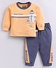 Nottie Planet Cotton Knit Full Sleeves Ready to Fly Text Printed Tee & Pant Set - Orange