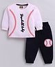 Nottie Planet Cotton Knit Full Sleeves Baseball Baby Text Printed Tee & Pant Set - Pink