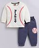 Nottie Planet Cotton Knit Full Sleeves Baseball Baby Text Printed Tee & Pant Set - Cream