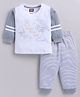 Nottie Planet Cotton Knit Full Sleeves Airplane & Typography Printed Tee & Pant - Grey