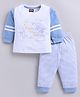 Nottie Planet Cotton Knit Full Sleeves Airplane & Typography Printed Tee & Pant - Blue