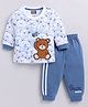 Nottie Planet Cotton Knit Full Sleeves Teddy Bear Printed Tee & Pant - Blue