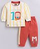Nottie Planet Cotton knit Full Sleeves Striped & Typography Printed Tee & Pant Set - Rust