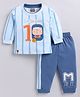 Nottie Planet Cotton knit Full Sleeves Striped & Typography Printed Tee & Pant Set - Blue
