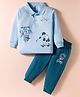 CUCUMBER Sinker Knit Full Sleeves Polo T-Shirt & Joggers Set With Skate Theme Print - Light Blue & Blue