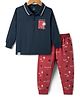 CUCUMBER Sinker Knit Full Sleeves Polo T-Shirt & Joggers Set With Beach Theme Print - Navy Blue & Maroon