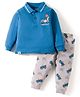 CUCUMBER Sinker Knit Full Sleeves Polo T-Shirt & Joggers Set With Vehicle Print - Blue & Grey