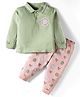CUCUMBER Sinker Knit Full Sleeves T-Shirt & Lounge Pant Set with Sports Print - Light Green & Pink