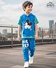 Ollington St. Disney Half Sleeves Cut & Sew Hooded T-Shirt & Jogger Set With Mickey Mouse Graphic - Blue