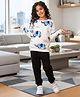 Anthrilo Fleece Knit Full Sleeves Baby Elephant Printed Sweatshirt & Joggers Set -  White & Black