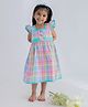 Soleilclo Cotton Woven Frill Sleeves Plaid Checked Dress - Multi Colour