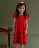 Soleilclo Cotton Woven Frill Sleeves Swiss Dots Detailed Layered Dress - Red