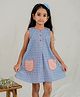 Soleilclo Cotton Woven Sleeveless Grid Printed Dress - Blue