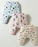 CUCUMBER Interlock Knit Full Length Diaper Leggings With Space Vehicle & Animal Print Pack Of 3 - Light Blue Pink & Cream