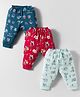 CUCUMBER Interlock Knit Full Length Lounge Pant With Animal Print Pack Of 3 - Light Blue Red & Navy Blue