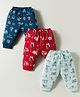 CUCUMBER Interlock Knit Full Length Lounge Pant With Animal & Vehicle Print Pack Of 3 -Navy Blue Red & Light Blue