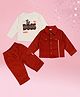 Cutecumber Corduroy Woven Full Sleeves Solid Jacket & Pant With Tee Set - Red