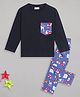 Sheer Love Cotton Knit Full Sleeves Vehicles Printed Night Suit Set - Navy Blue