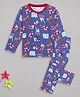 Sheer Love Cotton Knit Full Sleeves Vehicles Printed Coordinating Night Suit Set - Royal Blue