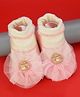 Yellow Bee Bear Applique Detailed Anti Skid Socks - Pink