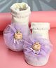 Yellow Bee Bear Applique Detailed Anti Skid Socks - Purple
